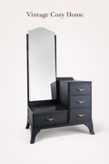 Vintage Black Drawer Set with Mirror, Elegant dressing table, Antique Bedroom Furniture