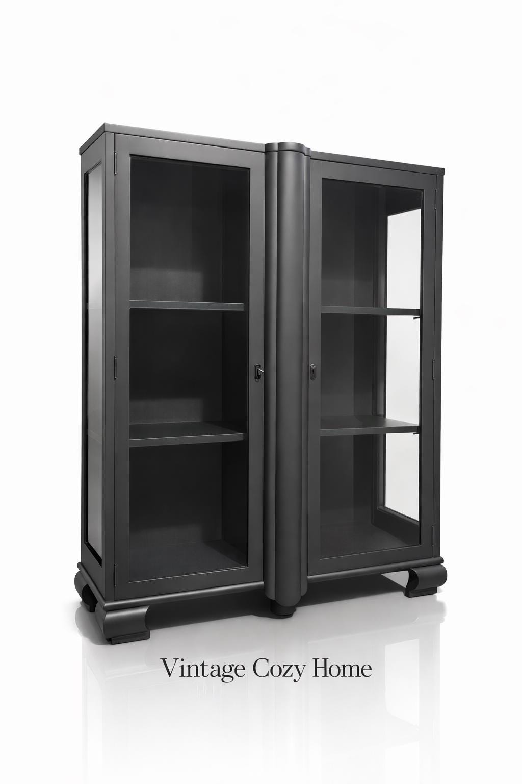Elegant Black Slim  Glass Fronted Display Cabinet, bookcase