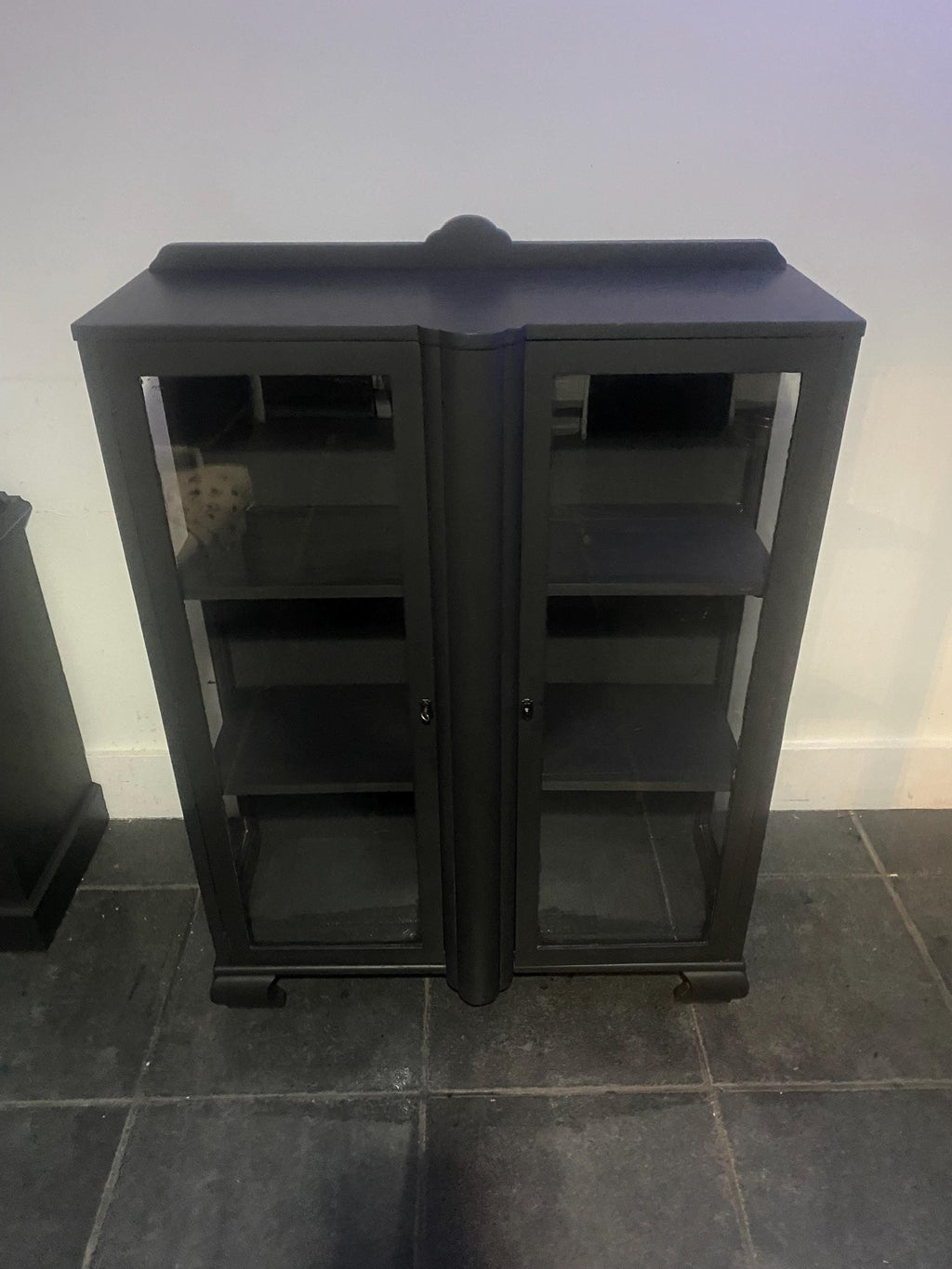 Elegant Black Slim  Glass Fronted Display Cabinet, bookcase