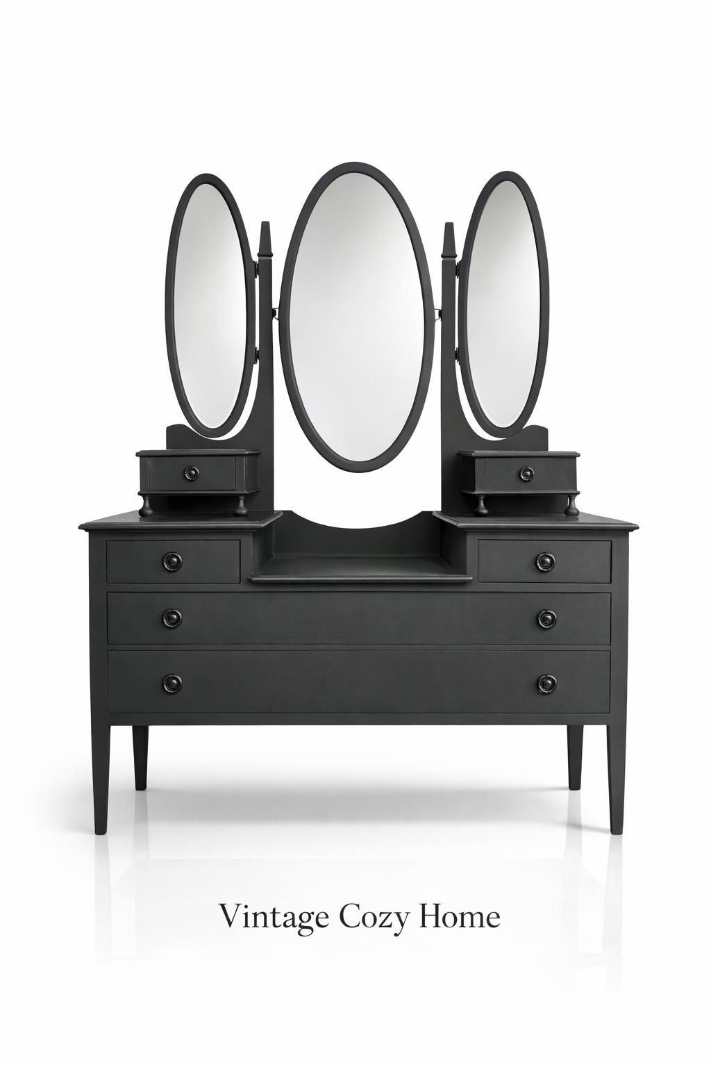 Vintage Black Vanity Dresser with Mirrors – Antique Dressing Table