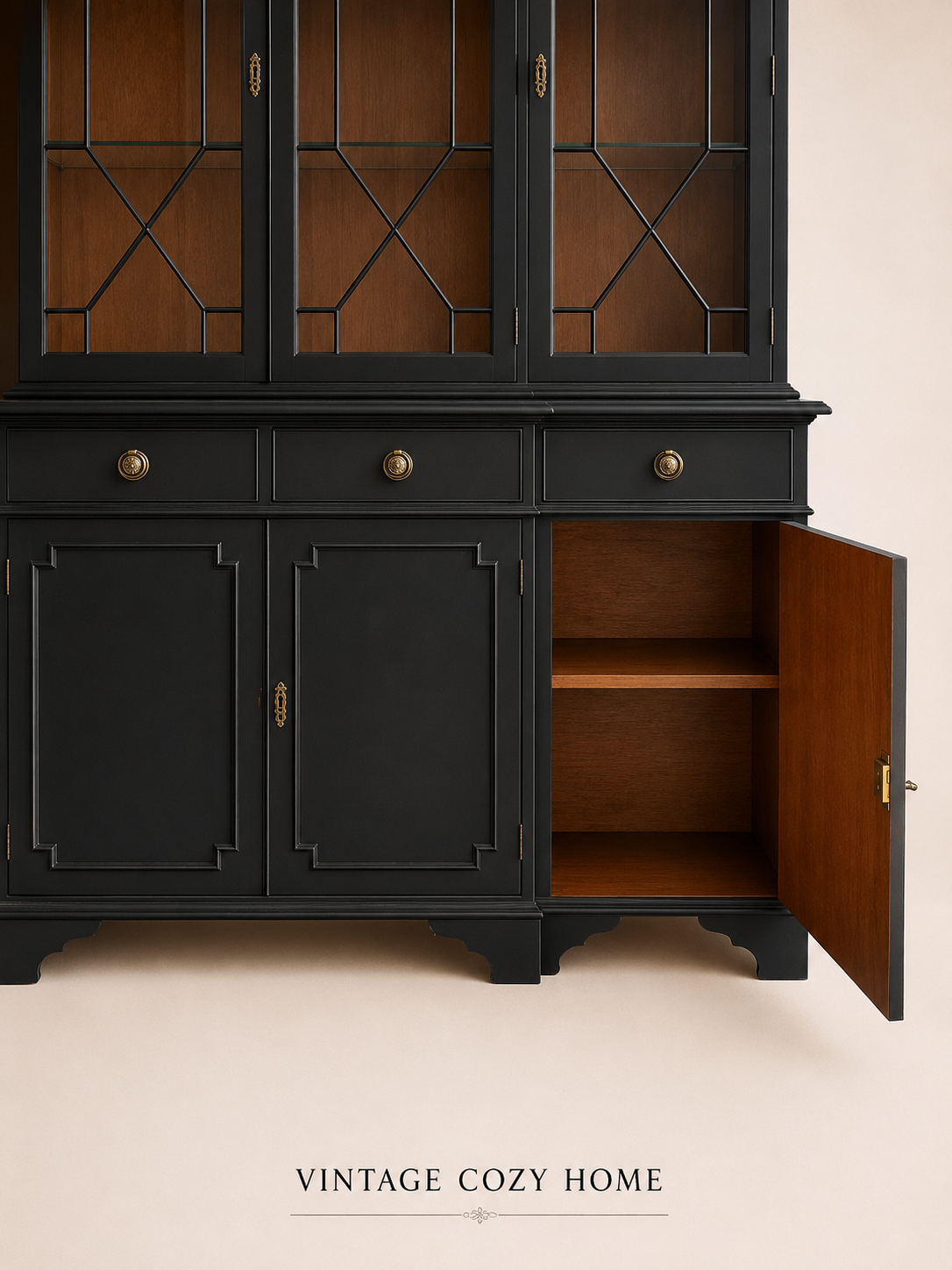 Black Regency Glazed Cabinet, 4 Door 4 Drawer Dresser