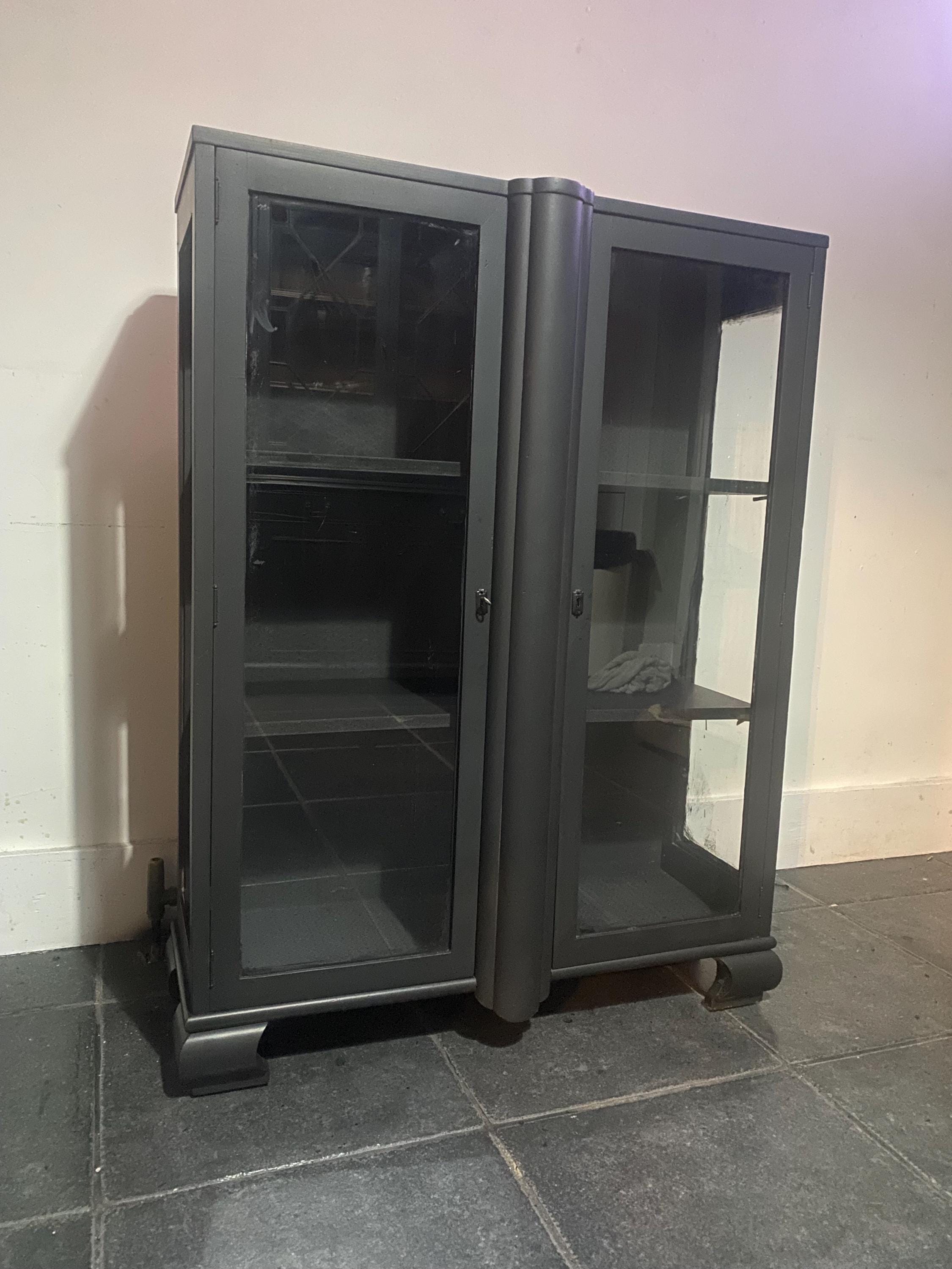 Elegant Black Slim  Glass Fronted Display Cabinet, bookcase