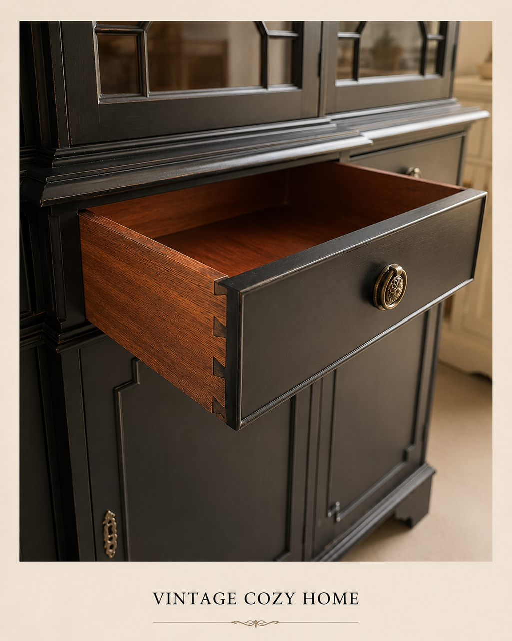 Black Regency Glazed Cabinet, 4 Door 4 Drawer Dresser