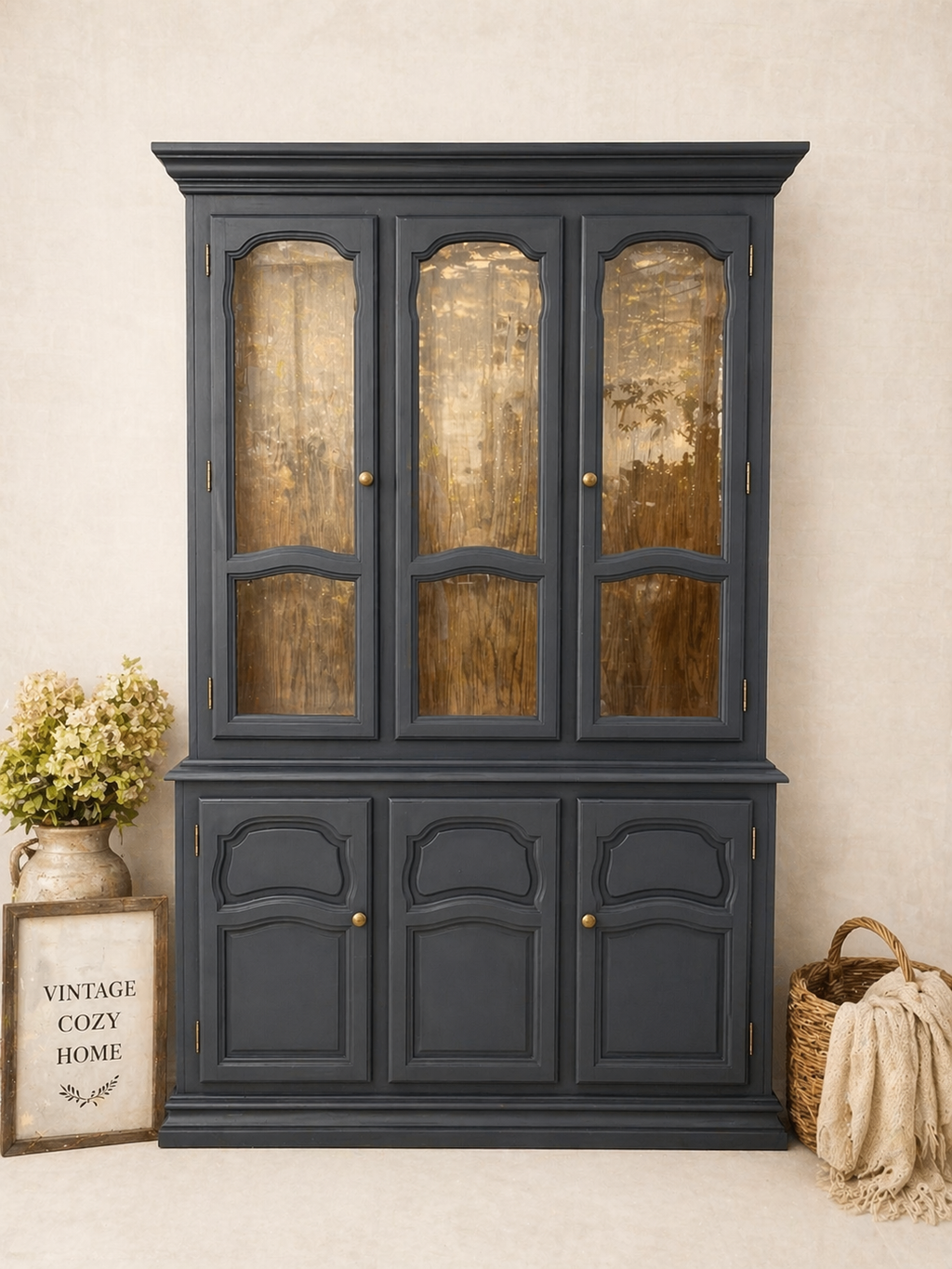 Dark Blue Glass Display Cabinet