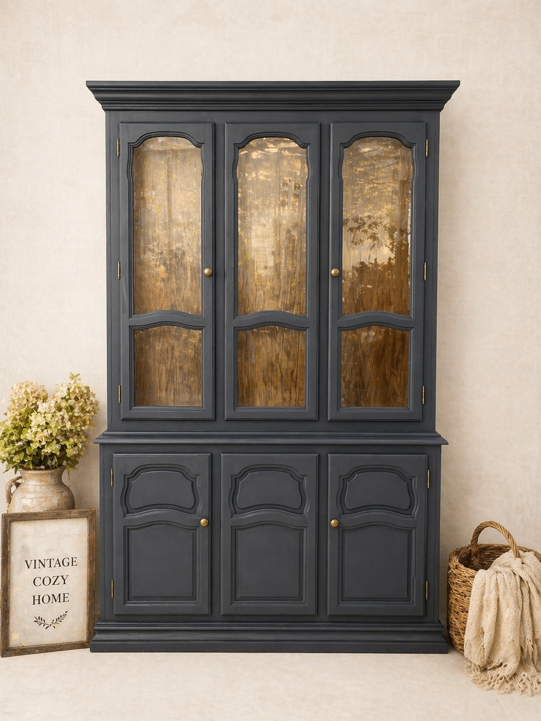 Dark Blue Glass Display Cabinet