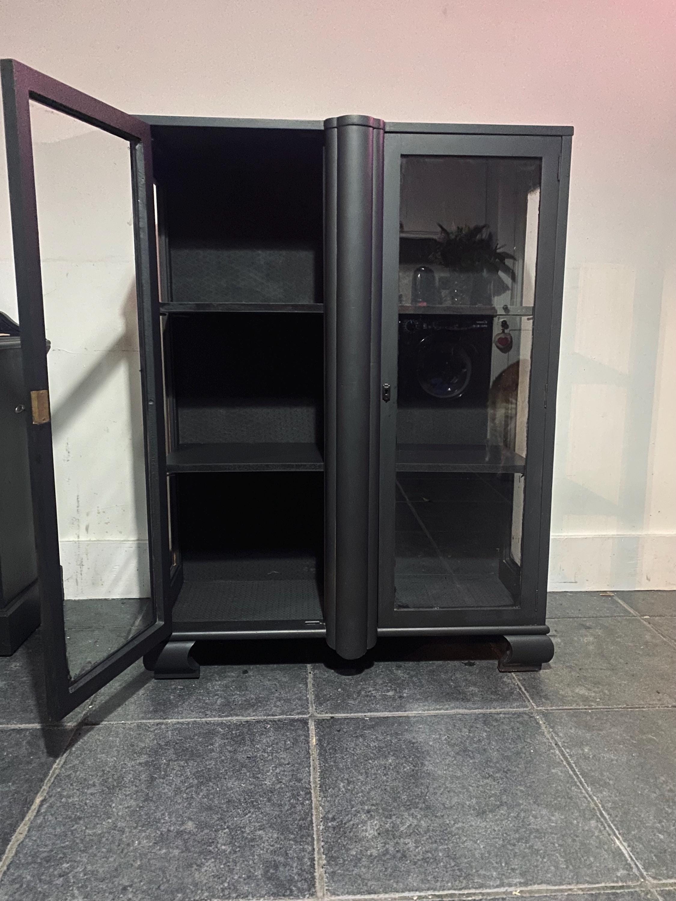 Elegant Black Slim  Glass Fronted Display Cabinet, bookcase