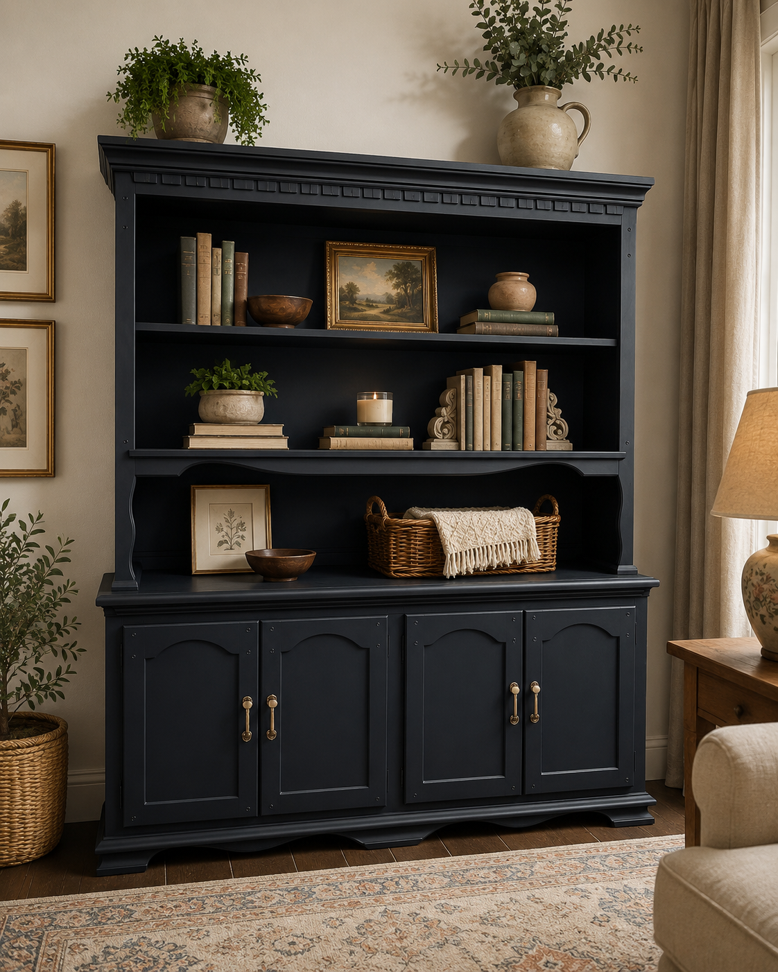 Large Black Dresser | Bookcase & Display Cabinet with Storage