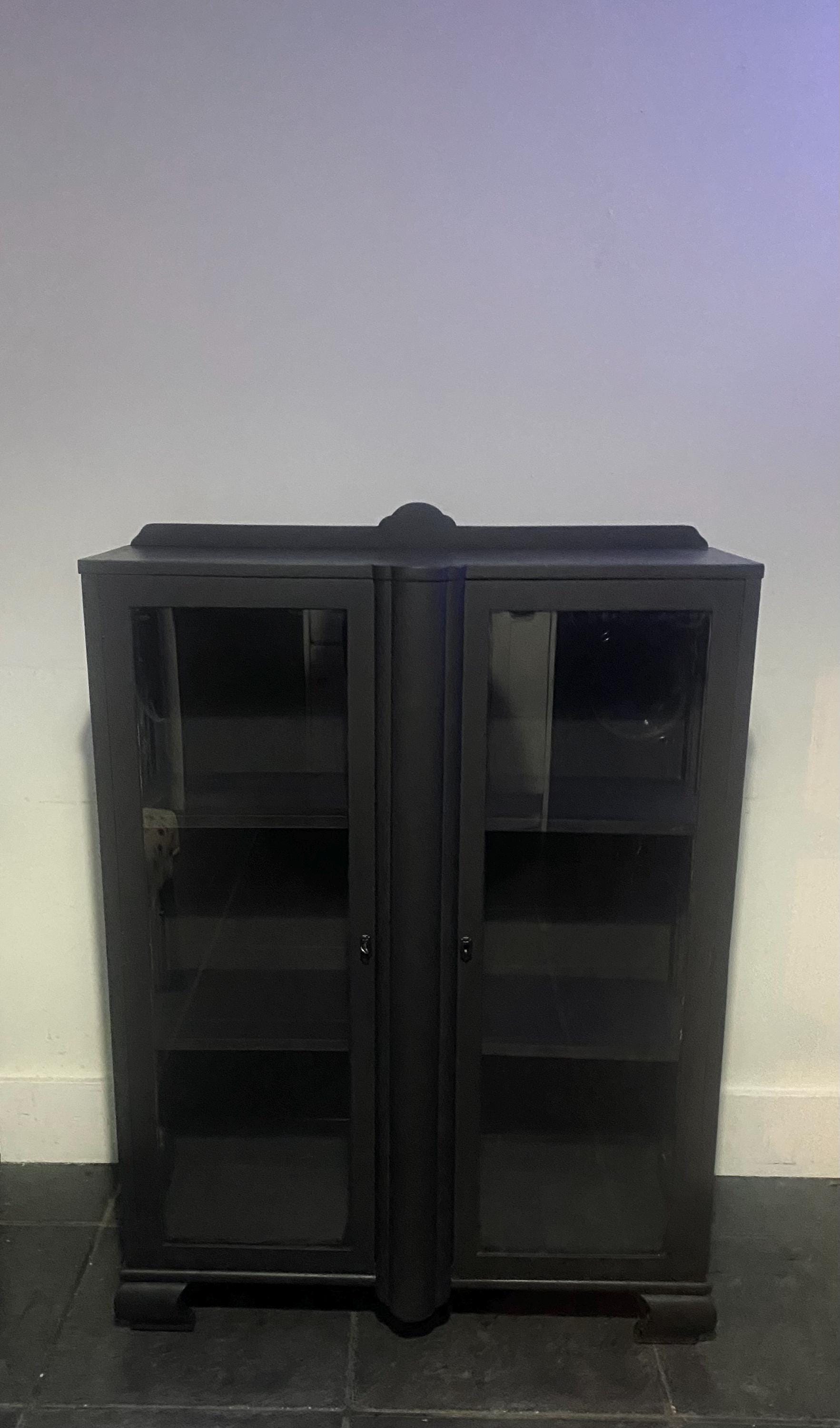 Elegant Black Slim  Glass Fronted Display Cabinet, bookcase