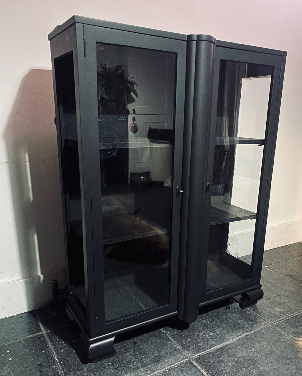 Elegant Black Slim  Glass Fronted Display Cabinet, bookcase