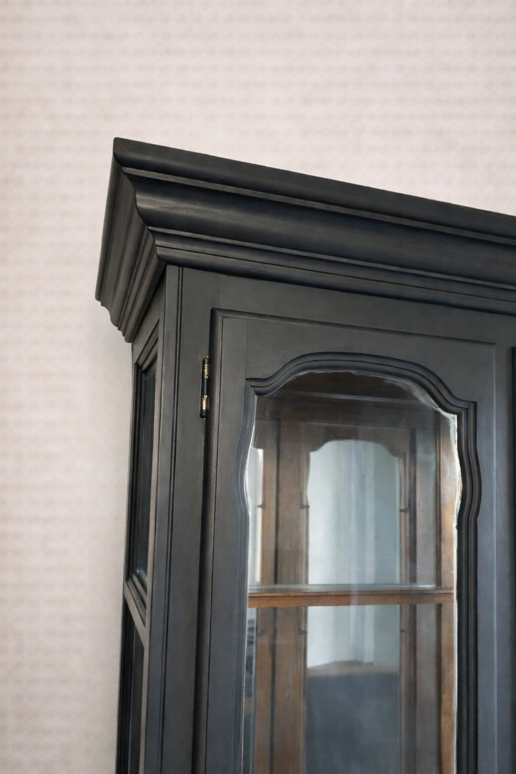 Upcycled Black Glass Display Cabinet, 3-Door China Cabinet