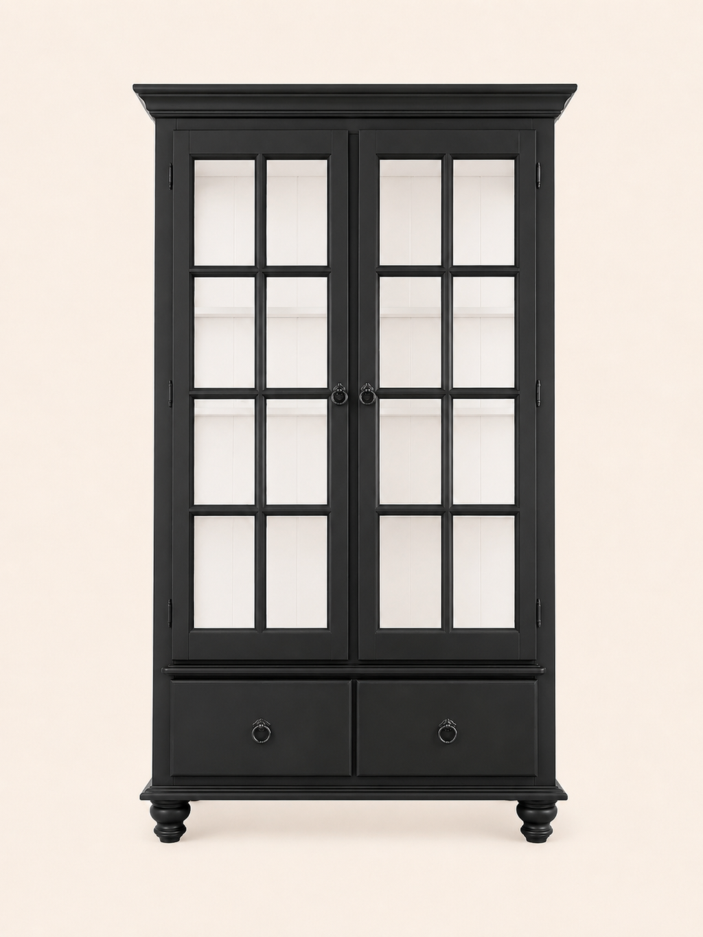 Black Glass Display Cabinet with Drawer | Linen Cupboard Display Cabinet