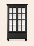 Black Glass Display Cabinet with Drawer | Linen Cupboard Display Cabinet