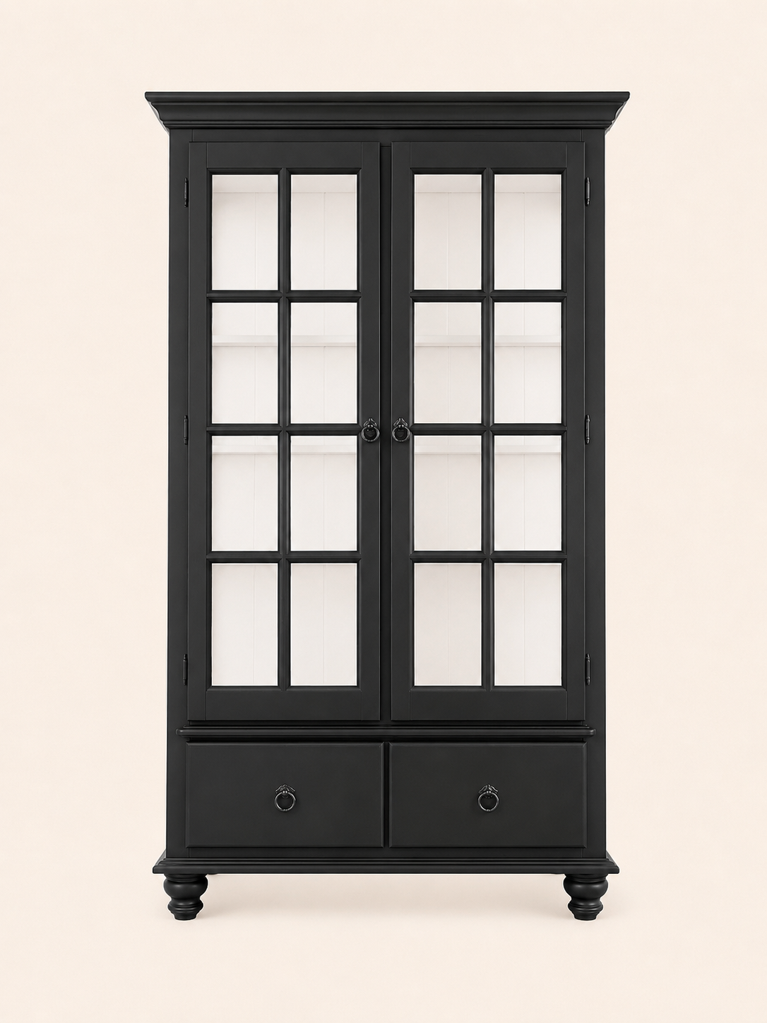 Black Glass Display Cabinet with Drawer | Linen Cupboard Display Cabinet