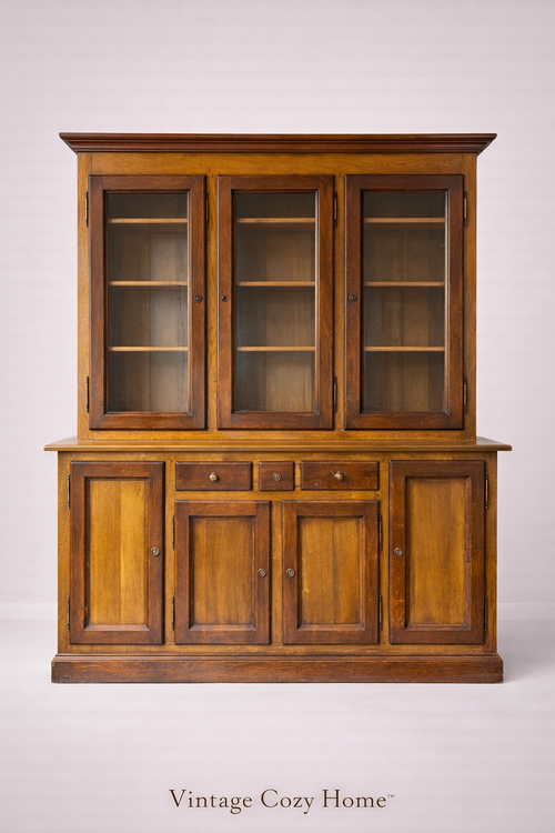 Large Statement Piece Oak Kitchen Dresser Cabinet Farmhouse Display Cabinet Hutch