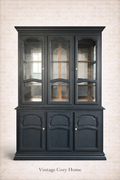 Upcycled Black Glass Display Cabinet, 3-Door China Cabinet