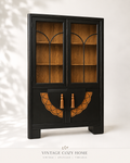 Vintage Art Deco Style Display Cabinet Black Bookcase Glazed Display Cupboard