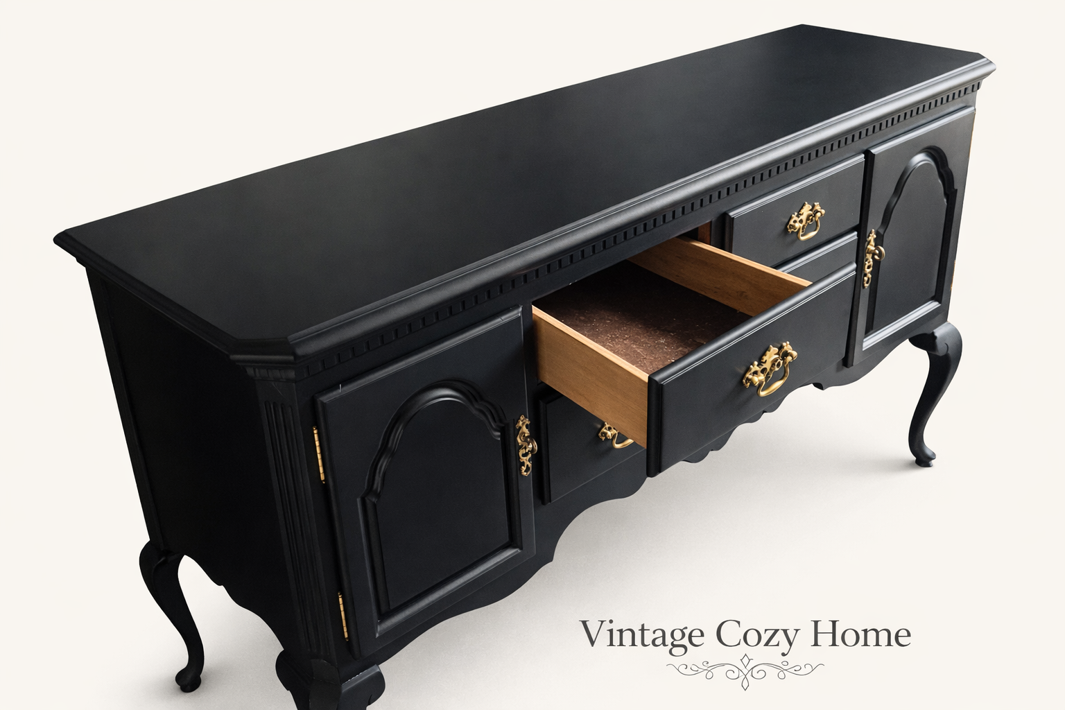 Elegant Black Sideboard | Upcycled Vintage Storage Cabinet UK
