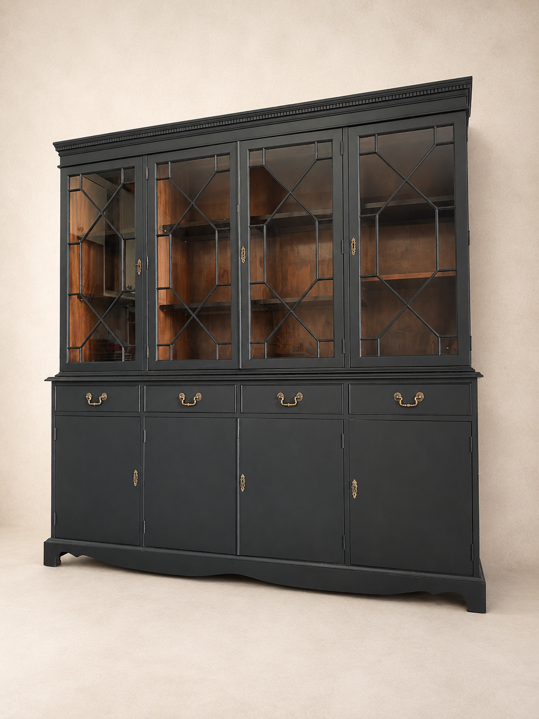 Black Regency Glazed Cabinet, 4 Door 4 Drawer Dresser