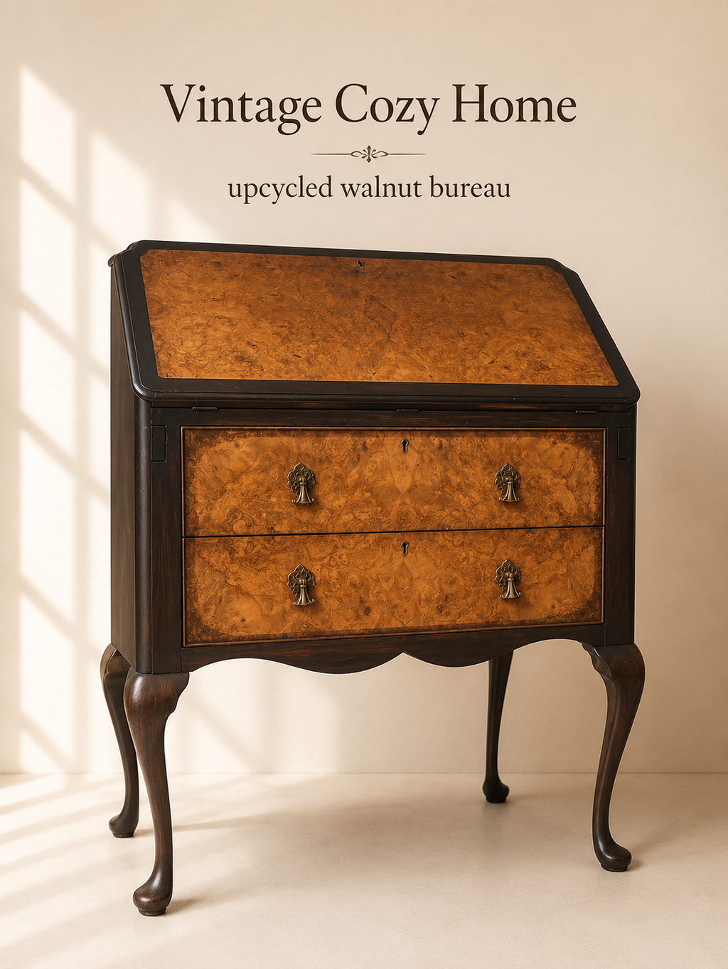 Antique Upcycled Burr Walnut bureau desk
