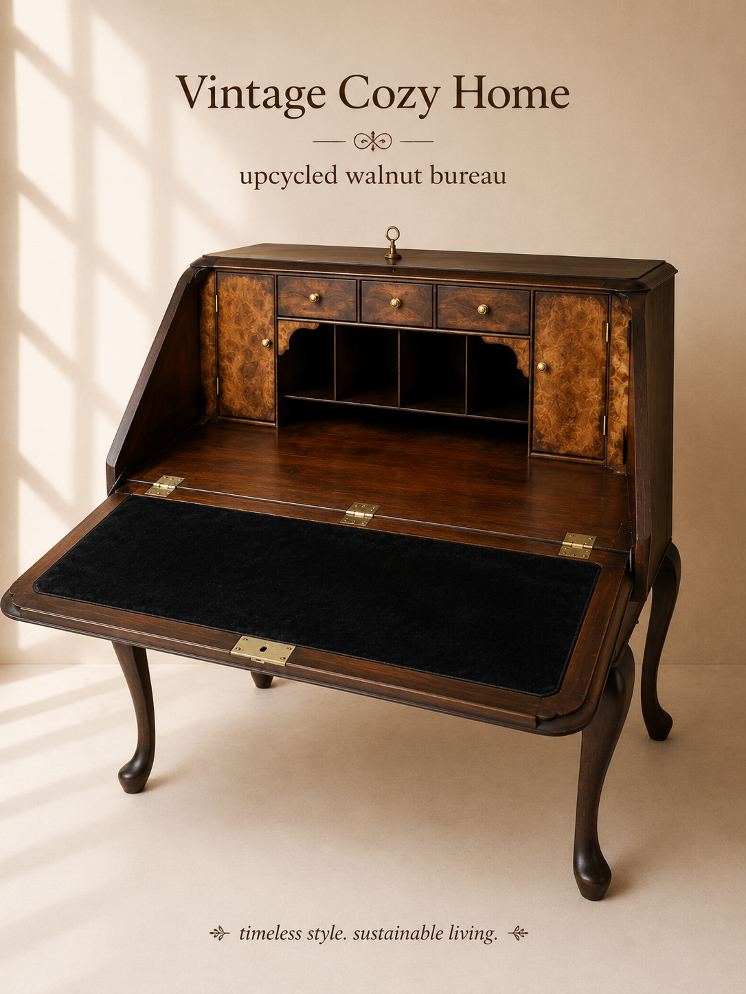Antique Upcycled Burr Walnut bureau desk