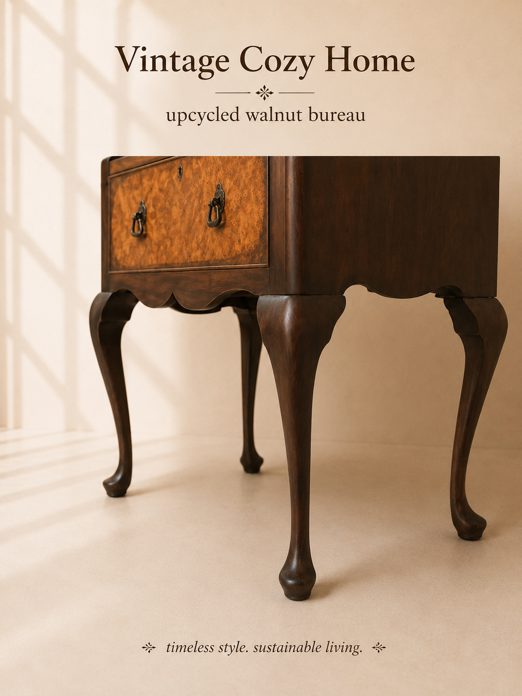 Antique Upcycled Burr Walnut bureau desk