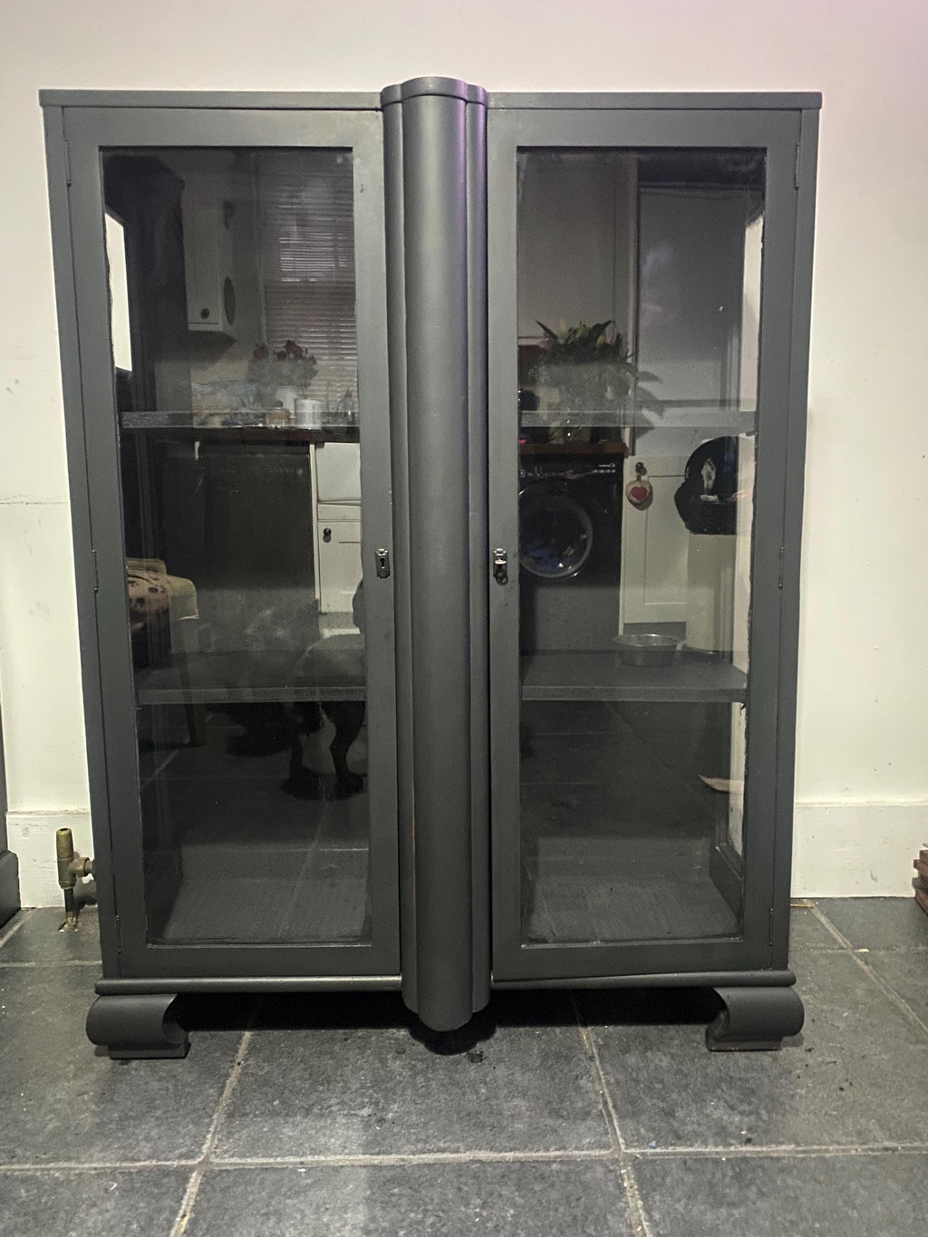Elegant Black Slim  Glass Fronted Display Cabinet, bookcase