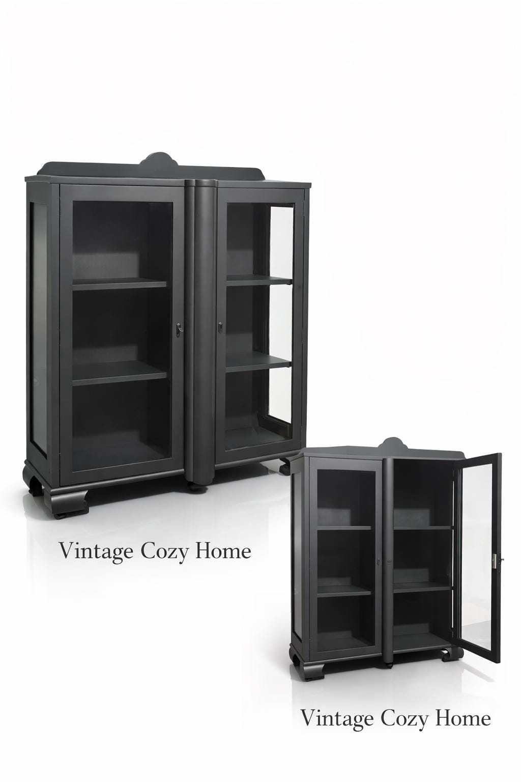 Elegant Black Slim  Glass Fronted Display Cabinet, bookcase
