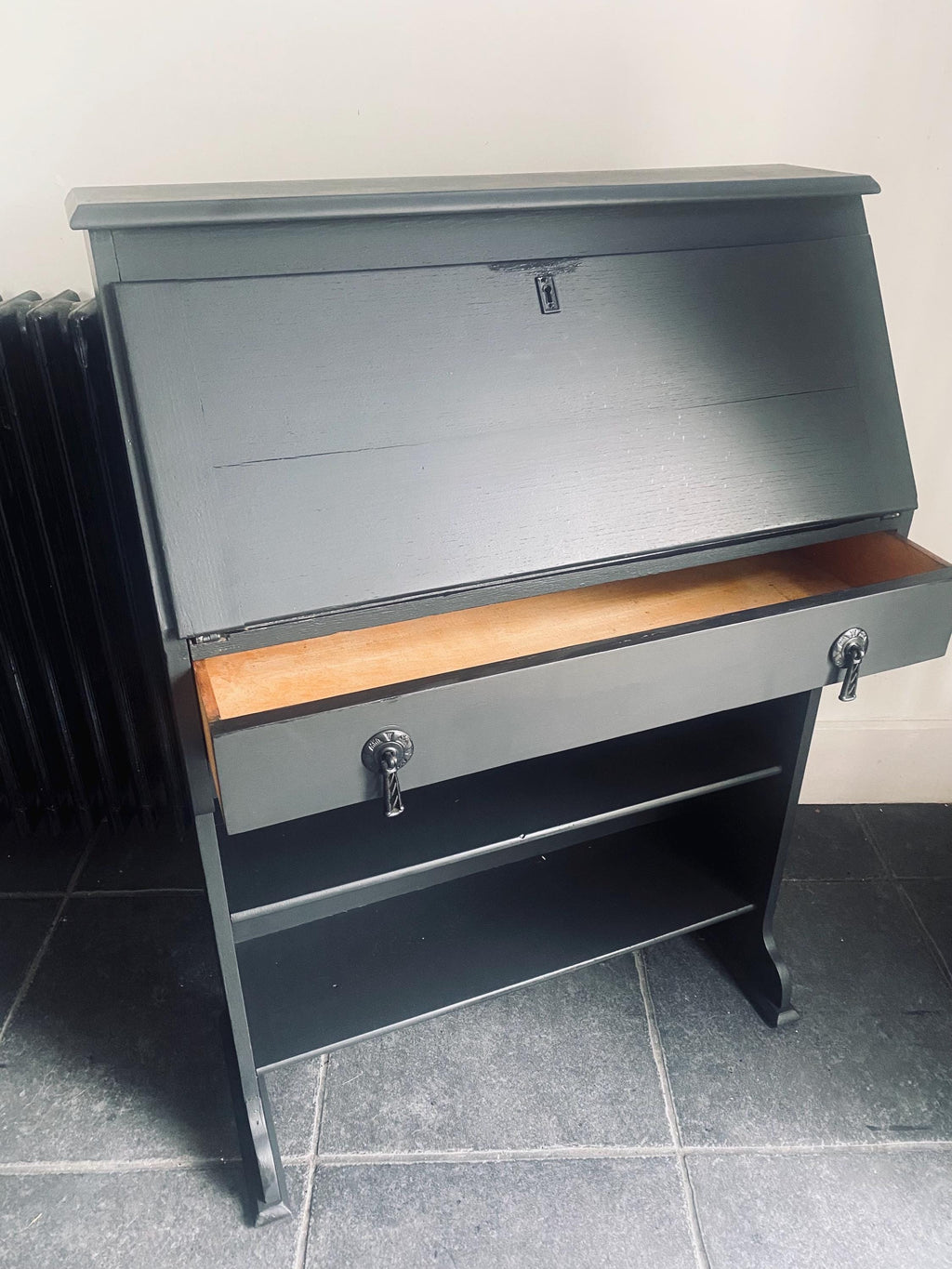 Antique Slim bureau desk , with bookcase,